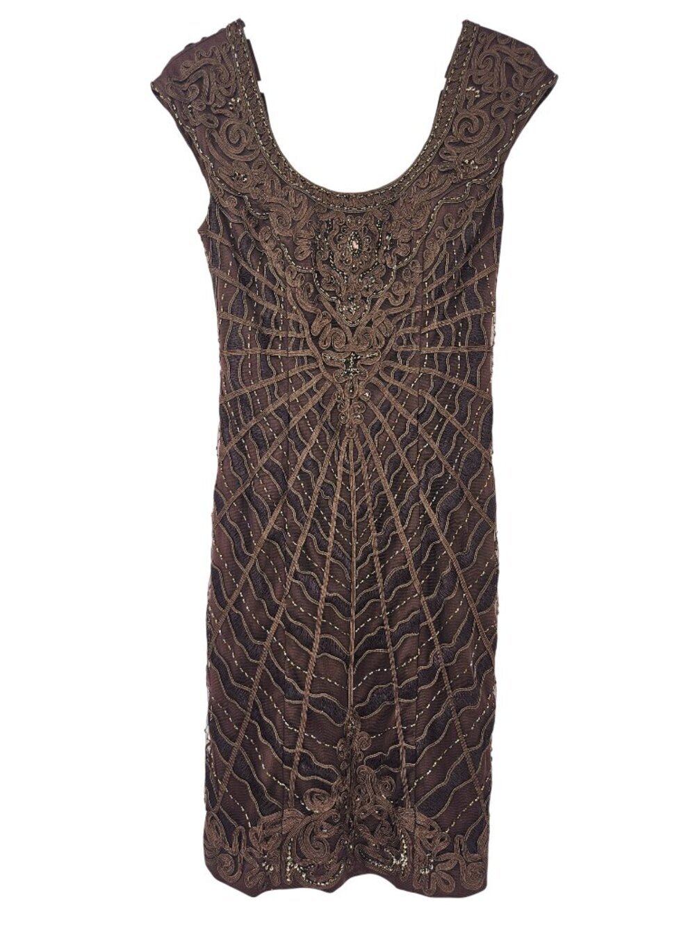 Sue Wong Beaded Sheath Cocktail Dress Brown Women's Size 4 Formal Party Evening